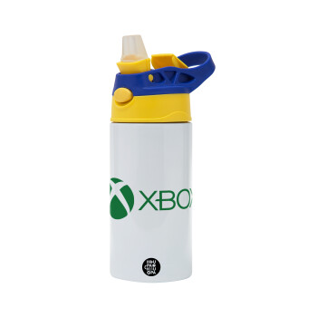 xbox, Children's hot water bottle, stainless steel, with safety straw, green, blue (360ml) BPA FREE