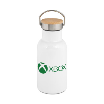 xbox, Μεταλλικό παγούρι θερμός (Stainless steel) Λευκό με ξύλινο καπακι (bamboo), διπλού τοιχώματος, 350ml