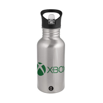 xbox, Water bottle Silver with straw, stainless steel 500ml