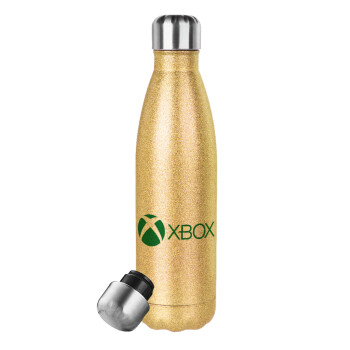 xbox, Μεταλλικό παγούρι θερμός Glitter χρυσό (Stainless steel), διπλού τοιχώματος, 500ml