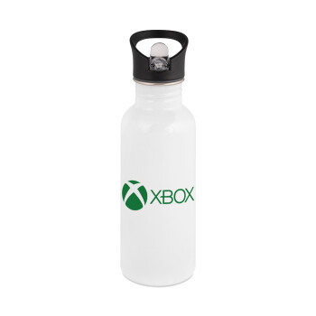 xbox, White water bottle with straw, stainless steel 600ml