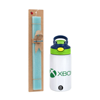 xbox, Πασχαλινό Σετ, Παιδικό παγούρι θερμό, ανοξείδωτο, με καλαμάκι ασφαλείας, πράσινο/μπλε (350ml) & πασχαλινή λαμπάδα αρωματική πλακέ (30cm) (ΤΙΡΚΟΥΑΖ)