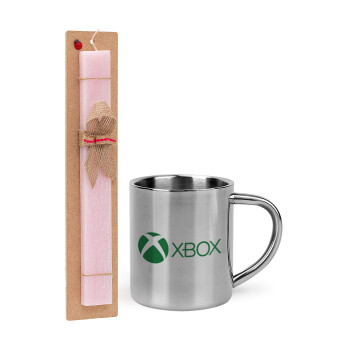 xbox, Easter Set, metallic thermal cup (300ml) & aromatic flat Easter candle (30cm) (PINK)