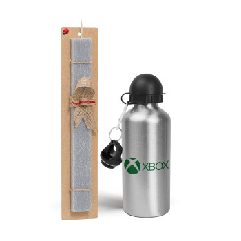 xbox, Easter Set, metallic silver aluminum water bottle (500ml) & aromatic flat Easter candle (30cm) (GRAY)