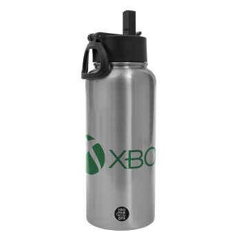 xbox, Metal mug thermo Silver with Straw and Spout Lid (Stainless steel), double wall, 950ml