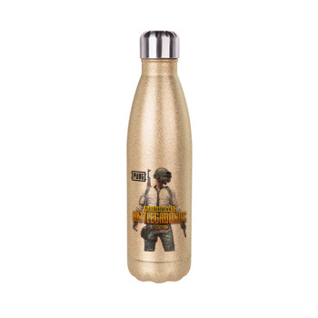 PUBG battleground royale, Glitter gold stainless steel thermos bottle, double-walled, 500ml