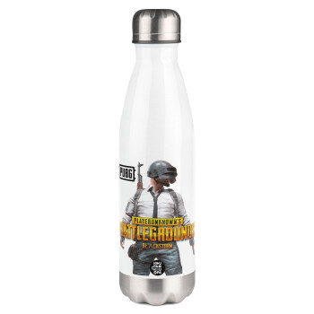 PUBG battleground royale, Μεταλλικό παγούρι θερμός Λευκό (Stainless steel), διπλού τοιχώματος, 500ml