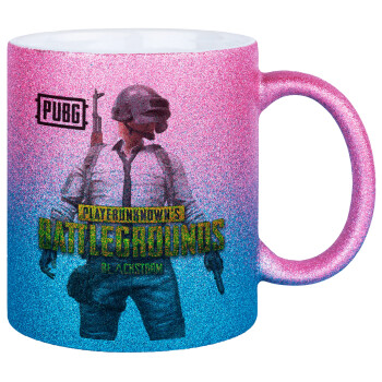 PUBG battleground royale, Κούπα Χρυσή/Μπλε Glitter, κεραμική, 330ml