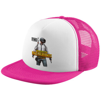 PUBG battleground royale, Adult Soft Trucker Hat with Pink/White Mesh (POLYESTER, ADULT, UNISEX, ONE SIZE)