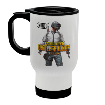 PUBG battleground royale, Stainless steel travel mug with lid, double wall white 450ml