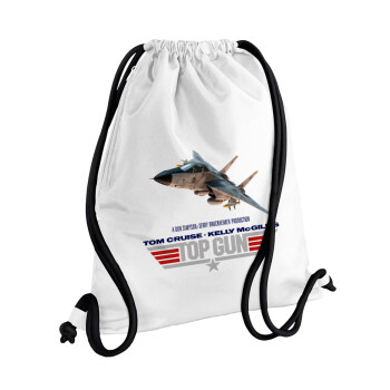 Top Gun, Τσάντα πλάτης πουγκί GYMBAG λευκή, με τσέπη (40x48cm) & χονδρά κορδόνια