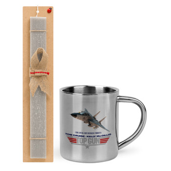 Top Gun, Easter Set, metallic thermal cup (300ml) & Easter aromatic flat candle (30cm) (GRAY)