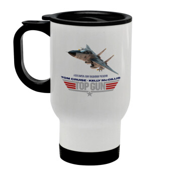 Top Gun, Stainless steel travel mug with lid, double wall white 450ml