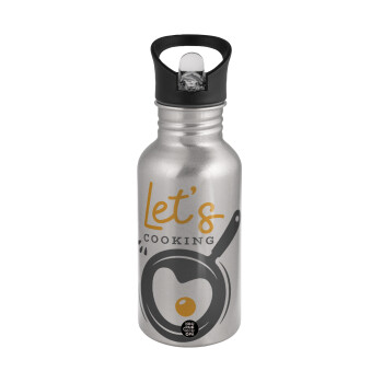 Let's cooking, Water bottle Silver with straw, stainless steel 500ml