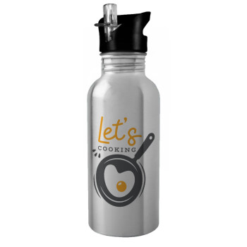 Let's cooking, Water bottle Silver with straw, stainless steel 600ml