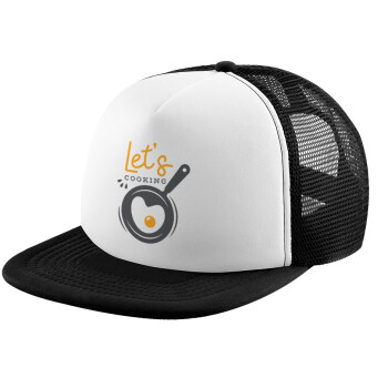 Let's cooking, Adult Soft Trucker Hat with Black/White Mesh (POLYESTER, ADULT, UNISEX, ONE SIZE)