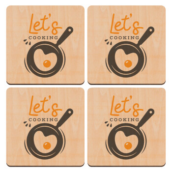 Let's cooking, ΣΕΤ x4 Σουβέρ ξύλινα τετράγωνα plywood (9cm)