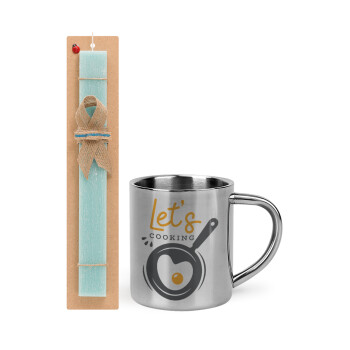 Let's cooking, Easter Set, metallic thermal cup (300ml) & aromatic flat Easter candle (30cm) (TURQUOISE)