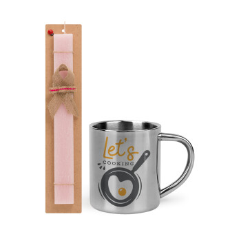 Let's cooking, Easter Set, metallic thermal cup (300ml) & aromatic flat Easter candle (30cm) (PINK)