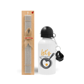 Let's cooking, Easter Set, metallic aluminum water bottle (500ml) & aromatic flat Easter candle (30cm) (GRAY)