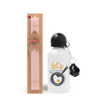 Let's cooking, Easter Set, metallic aluminum bottle (500ml) & aromatic flat Easter candle (30cm) (PINK)