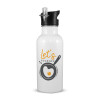 White water bottle with straw, stainless steel 600ml