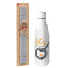 Easter Set, metallic stainless thermos bottle (500ml) & scented flat Easter candle (30cm) (GRAY)