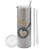 Tumbler stainless steel Silver 600ml, with metal straw & cleaning brush