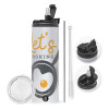 Travel Tumbler 2 Lids, with metal straw & cleaning brush (Stainless steel 304 Food grade, BPA free, 600ml)