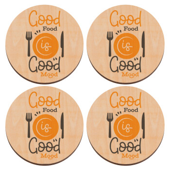 Good food, Good mood. , ΣΕΤ x4 Σουβέρ ξύλινα στρογγυλά plywood (9cm)