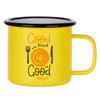 Good food, Good mood. , Metallic enamel MATT Yellow cup 360ml