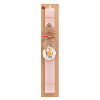 Good food, Good mood. , Easter Set, wooden keychain & scented flat Easter candle (30cm) (PINK)