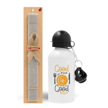 Good food, Good mood. , Easter Set, metallic aluminum water bottle (500ml) & aromatic flat Easter candle (30cm) (GRAY)