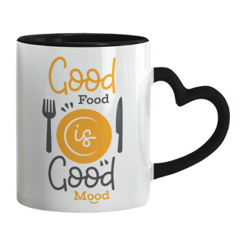 Good food, Good mood. , Mug heart black handle, ceramic, 330ml