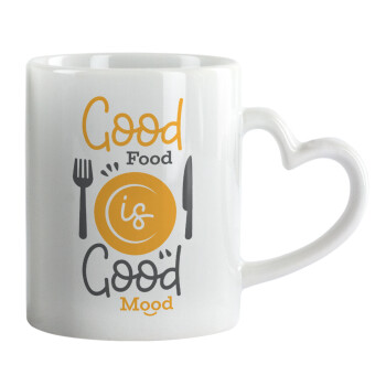 Good food, Good mood. , Κούπα καρδιά χερούλι λευκή, κεραμική, 330ml