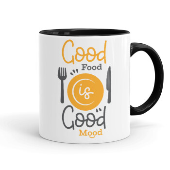 Good food, Good mood. , Mug colored black, ceramic, 330ml