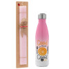 Easter Set, Metallic pink/white (Stainless steel) thermos, double-walled, 500ml & aromatic flat Easter candle (30cm) (PINK)