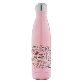 Chef με όνομα, Metal mug thermos Pink Iridiscent (Stainless steel), double wall, 500ml
