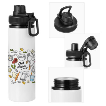 Chef με όνομα, Metal water bottle with safety cap, aluminum 850ml