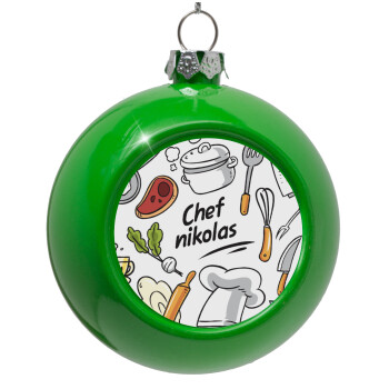 Chef με όνομα, Green Christmas tree ornament bauble 8cm