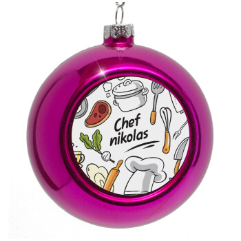 Chef με όνομα, Purple Christmas tree ornament bauble 8cm