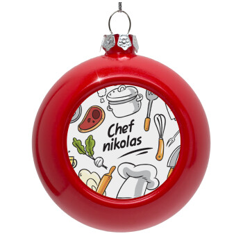 Chef με όνομα, Red Christmas tree ornament bauble 8cm