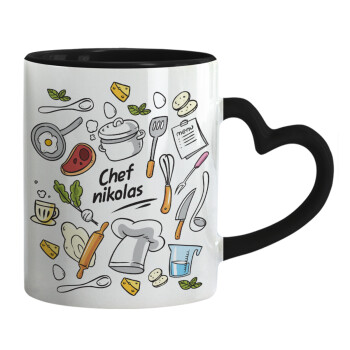 Chef με όνομα, Mug heart black handle, ceramic, 330ml