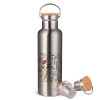 Stainless steel Silver with wooden lid (bamboo), double wall, 750ml