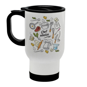 Chef με όνομα, Stainless steel travel mug with lid, double wall white 450ml