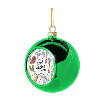 Chef με όνομα, Green Christmas tree ornament ball 8cm