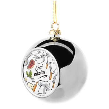 Chef με όνομα, Silver 8cm Christmas tree ball ornament