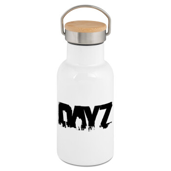 DayZ, Μεταλλικό παγούρι θερμός (Stainless steel) Λευκό με ξύλινο καπακι (bamboo), διπλού τοιχώματος, 350ml