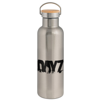 DayZ, Μεταλλικό παγούρι θερμός (Stainless steel) Ασημένιο με ξύλινο καπακι (bamboo), διπλού τοιχώματος, 750ml