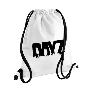 DayZ, Τσάντα πλάτης πουγκί GYMBAG λευκή, με τσέπη (40x48cm) & χονδρά κορδόνια
